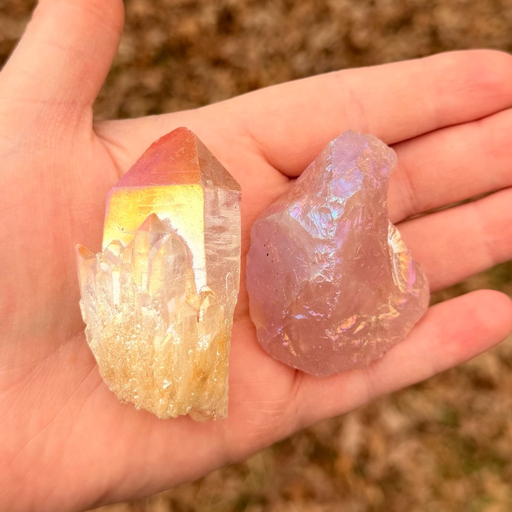 NEW! Iridescent Aura Quartz Crystal Pair